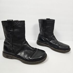 UGG 3036 Black Leather Newbreak Biker Riding Tall Ankle Boots